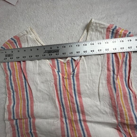 Antibes Blanc Womens Multi-Color Striped V-Neck Linen Top Medium Tassel Hem - Picture 5 of 7